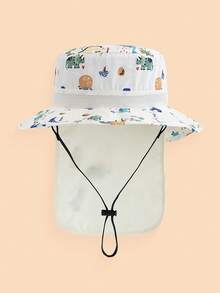 1pc Dinosaur Print Children's Bucket Hat, Cute Embroidered Pattern Versatile Quick-Drying Sun Hat, Adjustable Drawstring Suitable For Baby Boys & Girls Daily Outings And Vacations - Multicolor - View 3