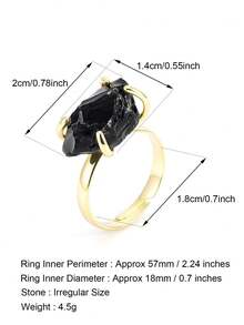 1 件 CSJA 不对称天然石戒指，适合女士女孩，疗愈能量黄水晶紫水晶玫瑰石英水晶金色奢华珠宝配饰礼物 H587 - Ring - 查看 5