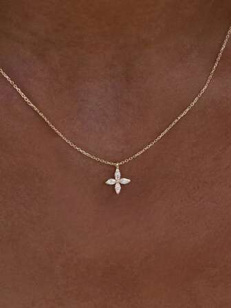 Shescity 1 Pc Simple And Elegant Zirconia Flower Pendant Necklace, Versatile And Fashionable Suitable For Festivals,Parties,Best Friends Gifts Or Women's Daily Banquet Wear