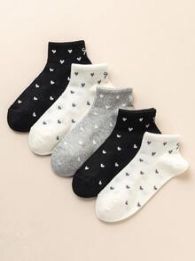 1/5 Pairs Women Heart Pattern Breathable Mesh Ankle Socks, Comfortable Moisture-Wicking Casual, School, Sports, Running, Fitness Socks For Spring/Summer - Multicolor - View 8