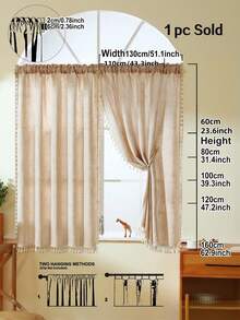 1pc Faux Linen Fringe Small Window Curtain, Beige Color, American Country Style Room Divider Curtain, Suitable For Living Room, Bedroom, Window, Cabinet And Door Decoration, Tie Rope Not Included