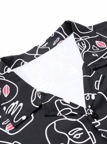 Camisa de estampado completo de manga corta con cuello de solapa para hombres, para uso diario casual y elegante. Se puede usar como regalo para novios y amigos
