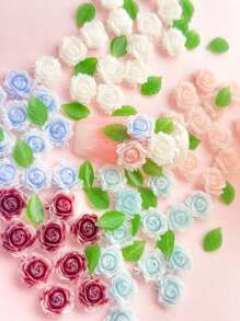 60 piezas Juego de decoraciones para arte de uñas con camelias de 8 mm en rosa/blanco/azul/rojo, decoraciones planas de resina adorables para diseño de uñas, ideales para encanto de uñas de verano, decoración de fundas de teléfono, populares en Japón y Corea, suministros de arte de uñas