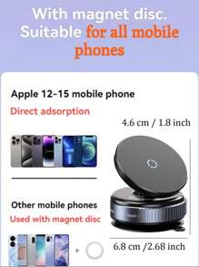 1 peça com base giratória de 360 graus, ventosa a vácuo, suporte magnético para celular, navegação automotiva, suporte dedicado para celular, compatível com iPhone, Android, presente de aniversário, família, amigos, acessórios para carro, suporte para celular para carro