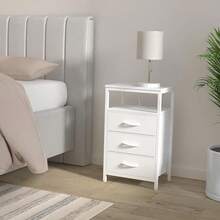 Huuger Nightstand With Charging Station, Side Table With Fabric Drawers, End Table With Open Shelf, Bedside Table With USB Ports And Outlets, Night Stand For Bedroom, White - 白色 - 查看 2