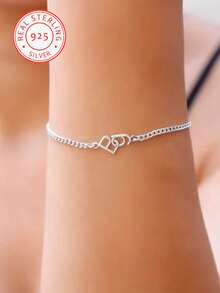 1pc 925 Silver Fashionable & Minimalistic Connected Letter Design Customized Bracelet, With Optional 2 English Letters, High-Quality Niche Jewelry Accessory. The Letter Bracelet Is A Versatile Accessory For Daily Wear, Parties And Vacations, Also Makes A Creative Surprise And Exquisite Gift For Mothers, Lovers, Friends And Family
