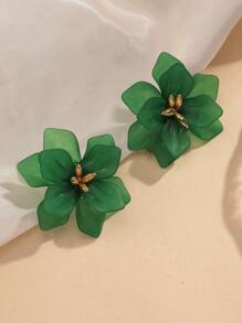 1 par de brincos de pétalas de flores preservadas em camadas para mulheres, brincos vintage elegantes