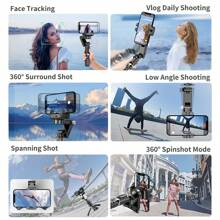 AXNEN Stabilisateur cardan mode de prise de vue à poursuite de rotation à 360 degrés Selfie Stick trépied compatible avec les smartphones iPhone, téléphone portable pour photoraphie en direct