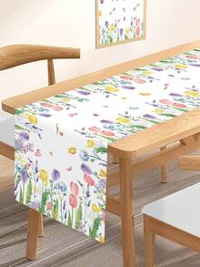 1 Stück Tischläufer mit Frühlings-Tulpen, Polyester Tischdecke mit Gras und Blumen für Frühlings-/Sommerfeste, ideal für Innen- und Außenbereich Esszimmerdekoration