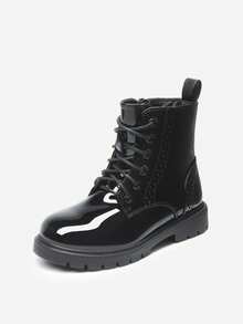 Botines de combate con cremallera lateral para niños y niñas (bebés/niños pequeños) - Negro - Ver 7