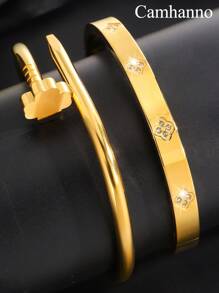 Camhanno 1PC Fresh And Simple Style Stainless Steel Bracelet, Suitable For Daily Wear, Birthday Party Jewelry, Christmas And Valentine's Day Gifts
