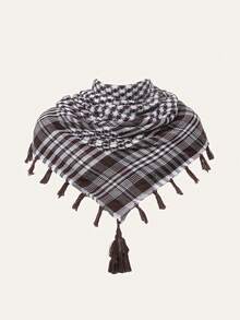 1 pieza Pañuelo de cuello con borlas geométricas en estilo patchwork a cuadros - Multicolor - Ver 7