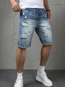 Teen Boy Style Comfortable Casual Denim Mid-Length Shorts - Blue - View 2