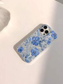 1 pieza Funda de teléfono con diseño floral azul minimalista, con brillo, suave, a prueba de agua y anti-deslizante, compatible con teléfonos Apple
