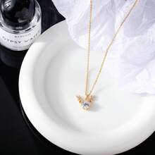 1pc Titanium Steel Micro-Inlay Zirconia Deer Antler Pendant Necklace, Suitable For Daily Wear, Best Gift Choice For Women Jewelry