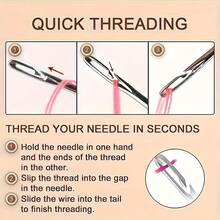 30pcs Self-Threading Needles Set With Wooden Storage Cases - Easy Insert For Hand Sewing, Quilting & Cross Stitch - Ideal For Elderly,Mother's Day,Mom,Mother's Day Gift,Flower,Jewelry,Mother's Day Decorations,Mother's Day Party Supplies,Women,Pink,Gift Set - 原木色-30pcs - 查看 3