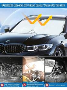 Parasol para coche - 140*80cm Parasol plegable para parabrisas delantero del coche, protección UV para ventana trasera del coche, adecuado para SUV y camioneta, cubierta de aislamiento térmico - Plateado - Ver 6