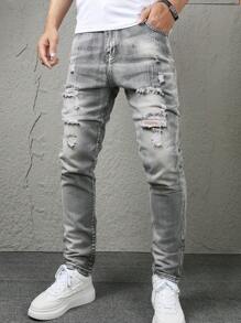 Graue Washed Slim Fit gerade geschnittene Lässig Hosen für Teenager Jungen, im europäischen und amerikanischen Stil