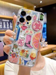 1 pieza Funda de teléfono transparente con ilustración perforada, anti-caída gruesa, impresa, transparente, apta para funda de teléfono/cubierta protectora, compatible con , Galaxy, compatible con Redmi