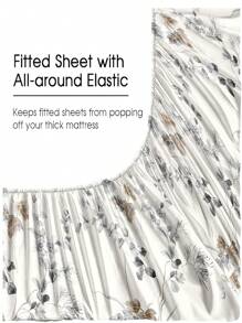 4 bucăți/set Set de cearșafuri cu model de frunze florale de grădină Set de lenjerie de pat moale din microfibră de îngrijire ușoară Set de lenjerie de pat cu flori (1 cearceaf plat+1 cearșaf de pat+2 buc de fețe de pernă)Set de cearșaf de pat King Queen Full TWIN SIZE Buzunar adânc de până la 11,8 inci Față de pernă, moale, respirabilă, pentru hotel de lux, cadou pentru dormit Prietene