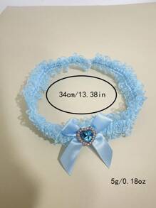 1pc Blue Lace Elastic Garter, Butterfly & Crystal Heart Decor Thigh Chain, Bridal Garter