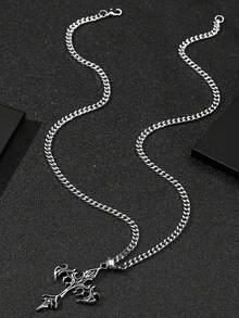 1pc Fashionable Euro-American Retro Style Reversible Cross Pendant Necklace For Men - Antique Silver - View 3