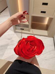 1 件优雅花瓣玫瑰花朵手提包、正式晚宴包、浪漫婚礼派对手拿包、白色奢华礼服配饰，适合约会、聚会 - 紅色 - 查看 9