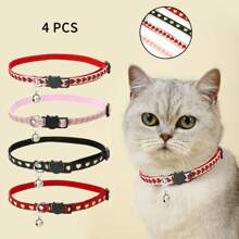 4pcs Heart Pattern Pet Collar, Soft Woven Band, Anti-Choke Safety Buckle, Metal Charm Decoration, One Size Adjustable, Suitable For Cats And Small Dogs
