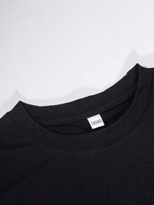 Customized Letter Print Round Neck Short Sleeve T-Shirt For Boys - Black - View 3