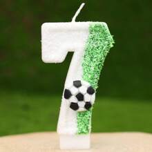 Creative Hot-Selling 0-9 Numeric & Letter DIY Birthday Cake Candle, Handmade Party Festival Decoration Candle, White & Green Bicolor, Colorful Glitter Football Field Design, For Birthdays, Celebrations, Photo Props, 1 Pc