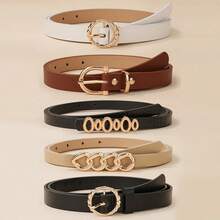 5pcs Chain Circle Buckle Black & White Multifunctional Denim Belt, Suitable For Daily Life