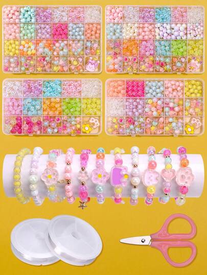 Kids DIY Beaded Jewelry Making Kit, Includes Beads And Accessories To Make Bracelets, Necklaces And Other Crafts,Ideal Gift For Girls,Family, Friends, And Classmates