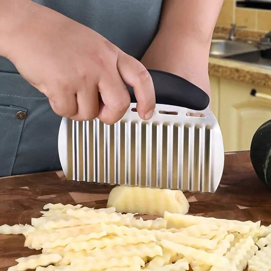 1 Peça Faca Ondulada de Aço Inoxidável, Cortador Ondulado de Batata e Vegetais, Faca Ondulada de Cozinha para Ralar Salada, Fatiar Pepinos, Cenouras, Frutas e Vegetais