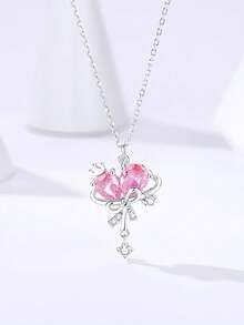 轻奢星球甜心项链女爱心锆石蝴蝶结吊坠纯银锁骨链情人节礼物