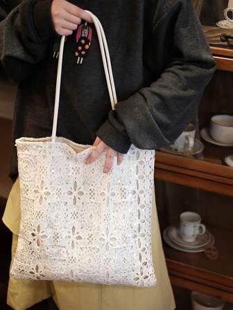 度假通勤时尚百搭优雅休闲蕾丝亮片单肩手提包大容量水桶包女士包，适合购物、度假、聚会、派对、送礼