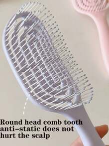 1pc Macaron Color Hollow Back Massage Hair Brush, Suitable For Wet & Dry Hair, Fluffy Styling