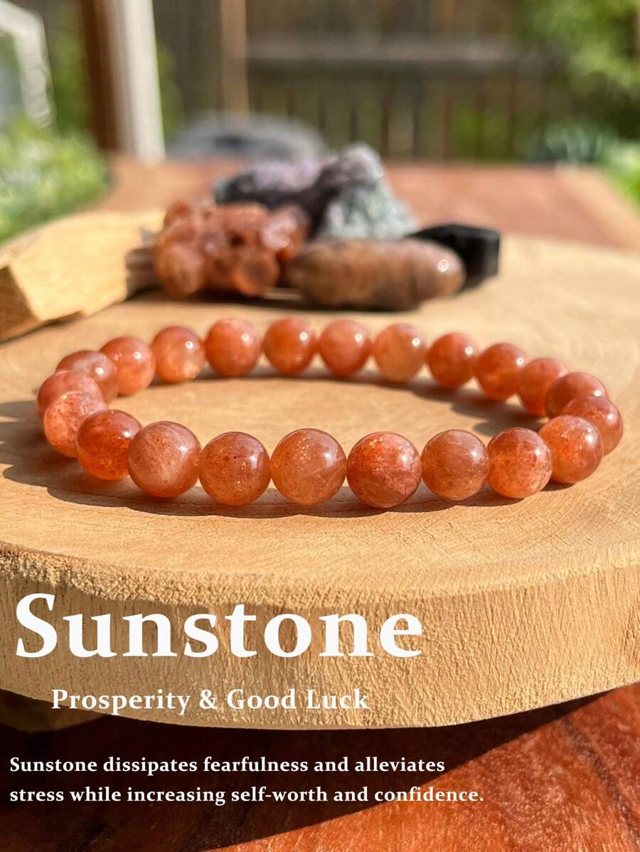 YAUKIA Orange Sunstone Crystal Bracelet -Natural Sunstone Gemstone Stretch Bracelet Spiritual Healing Bracelets, Anxiety, Stress Relief, Yoga, Chakra Gift For Women Men