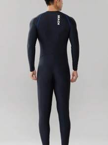 1 Peça Roupa de Banho Masculina de Estilo Esportivo Elegante com Estampa de Letra, de Manga Longa e Calça Longa, Design Elástico e Afunilado, Adequado para Esportes, Praia, Natação, Surfe na Primavera/Verão, Tecido de Malha que Cobre Todo o Corpo