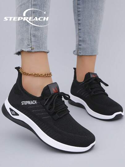 STEPREACH 秋冬女士春季休闲网眼面料运动鞋透气舒适工作鞋驾车鞋防滑耐穿平底系带鞋