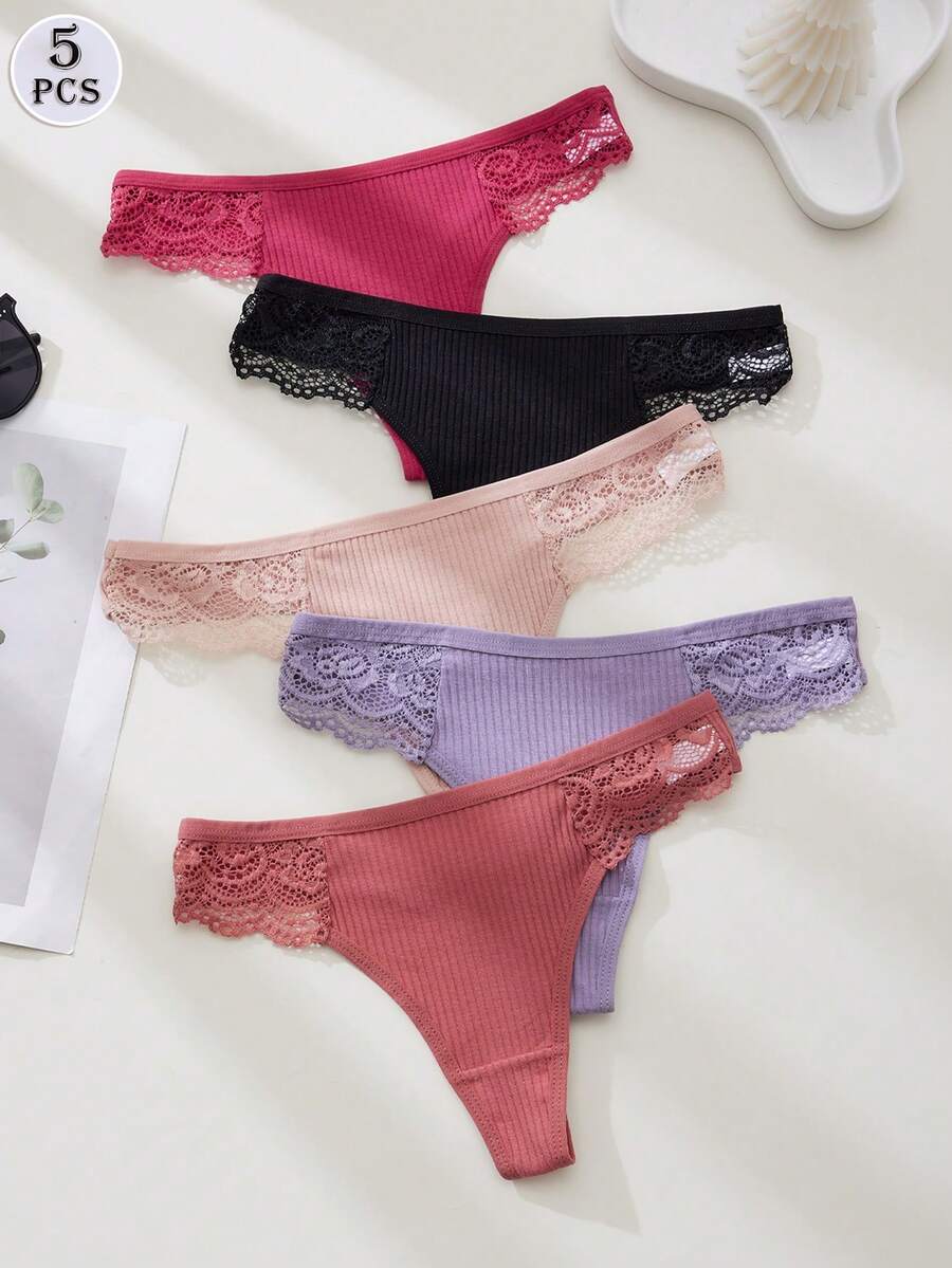 DORSU 5pcs/Pack Women's Low Waist Sexy Thong Panties, Thin Strap, Small Size - Multicolor - View 1