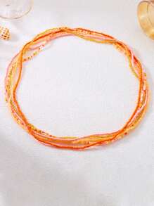 5pcs Set Boho Style Colorful Beaded Multi-Layer Belly Chain, Summer Beach Waist Bead Body Jewelry Necklace Set