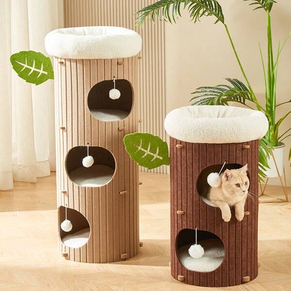 Multi-Level Cat Tree House With Winter Warm Cat Cave & Built-In Scratching Posts - All-In-One 2-Tier Cat Condo For Multiple Cats, XL Cozy Cat Tower With Double-Layer Hideaway Pods, Durable Cat Climbing Furniture With Thermal Design For Indoor Cats In Cold Weather,Four-In-One Multi-Functional Cat Bucket, Small Apartment Gospel, Rental, Cat Room, Balcony Are Suitable, Nooks And Crannies Plug
