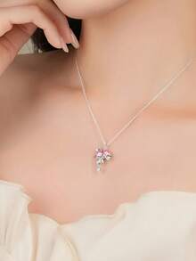 轻奢星球甜心项链女爱心锆石蝴蝶结吊坠纯银锁骨链情人节礼物