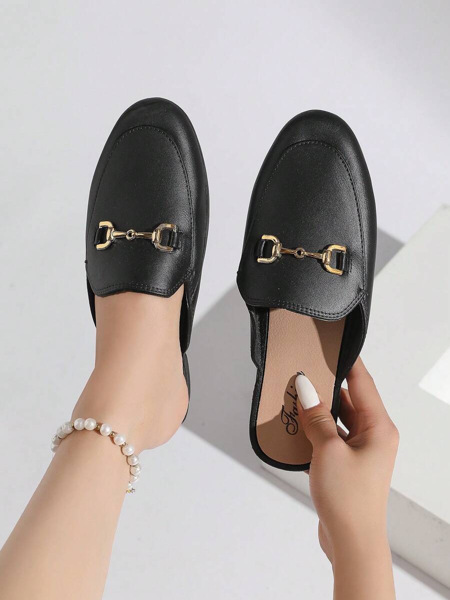 2025 New Metal Buckle Fashionable Solid Color Dress Shoes & Mules