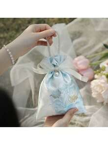 5/10 piezas, Bolsas de regalo con cordón estampadas con flores, perlas y cintas para bodas, duchas, cumpleaños y ocasiones especiales - Tela de lino y poliéster, Día de San Valentín, Día de la Madre, Primavera, Verano - Multicolor - Ver 8