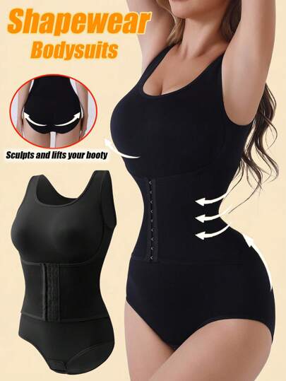 1pc Women Body Shaper Bodysuit - Tummy Control, Waist Cincher, And Butt Lift With Hook Closure