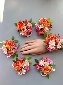 1个/6个装涤纶玫瑰手镯花，休闲风，婚礼/新娘派对胸花，伴娘花环，情人节配饰 - 手腕花 - 查看 13