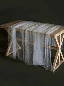 1pc Pearl Table Runner - Transparent Chiffon Fabric, Pearl Chiffon Decorated Table Runner, Beaded Tulle Cake & Dessert Tablecloth, Solid Color Elegant Background Cloth, Suitable For Weddings, Bridal Showers And Holiday Decor, Also Can Be Used For Wedding, Room Decor And Wall Decor. - Multicolor - View 12