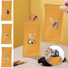 1 Peça Bolsa Portátil de Fechamento de Óculos, Bolsa de Óculos, Conjunto de Armazenamento de Óculos, Caixa de Armazenamento de Cosméticos, Fone de Ouvido, Jóias, Bolsa de Armazenamento de Lápis de Olho e Sobrancelha, Bolsa de Armazenamento de Cabo de Dados e Carregador, Padrão de 26 Letras Iniciais
