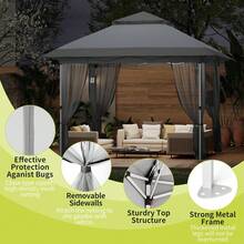 Pop Up Gazebo, 10x10 Outdoor Canopy Tent With Mosquito Netting, Pop Up Canopy Tent With Curtains/Adjustable Height/Wheeled Carrying Bag For Patio Garden Backyard Lawn - 灰色 - 查看 5